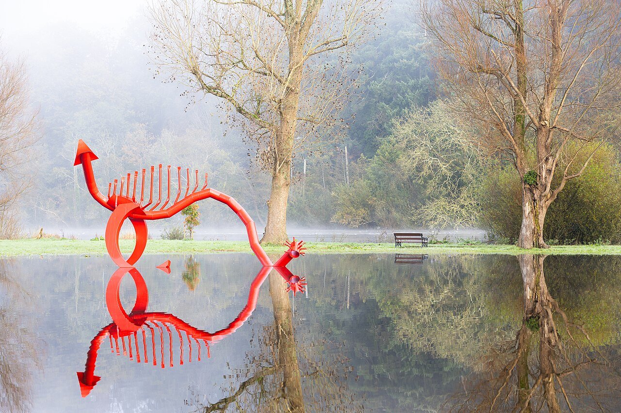 File:Red Dragon scuplture during River Lee flooding, October 2023.jpg